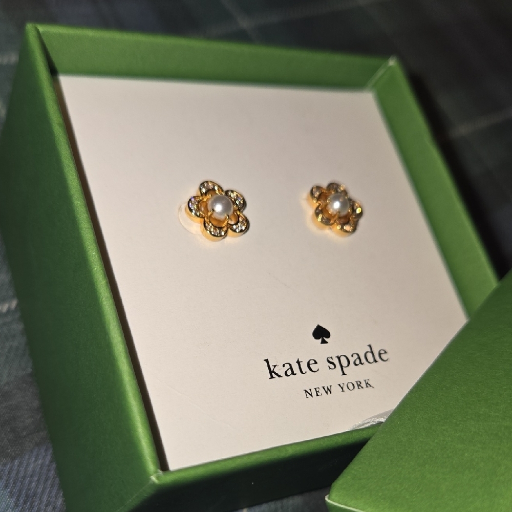 Kate Spade Pearl Gold Floral Stud Earrings